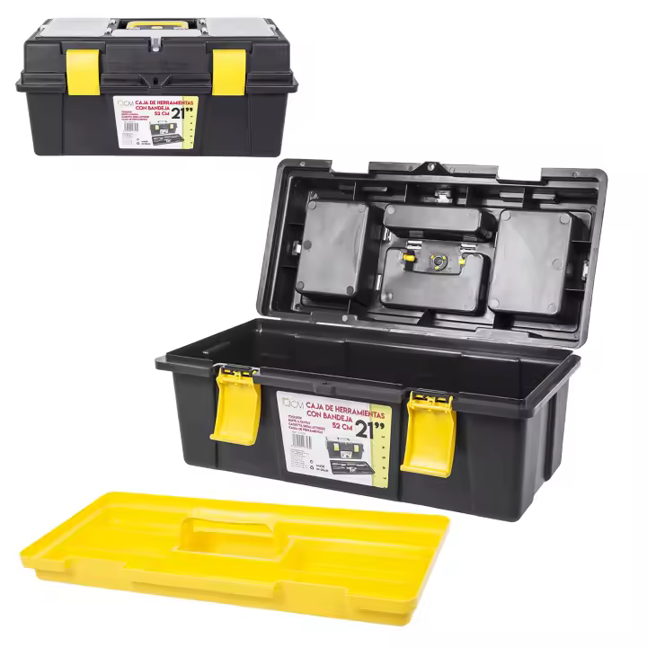 Caja de Herramientas de Plástico con Bandeja Extraíble 33 o 52 cm. Bricolaje, Aficionados y Profesionales. Caja de Trabajo, Organizador de Herramientas, Objetos de Ferretería. Cierre Seguro de Plástico, con Asa de Transporte para una Mayor Seguridad - 1