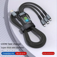 Cable De Carga Rápida 3 En 1 100W Transparente Tipo C USB Micro Para iPhone Samsung Huawei Xiaomi Con Lámpara Piloto Y Cargador USB C 6A - details 6
