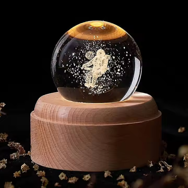 Bola de Cristal Luz Nocturna interior Adorno de escritorio luminoso Creative BASE DE Madera Gift de Compañía - 1