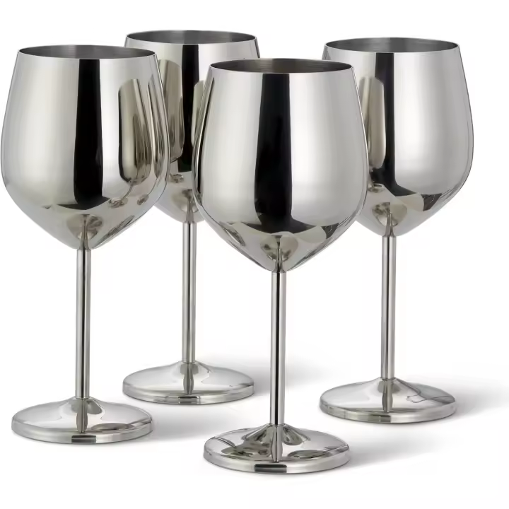 4 Elegantes Copas De Vino Plateadas De Acero Inoxidizable, 500ml - Set De Gift De Copas Irrombibles, Para Bodas, Aniversarios - 1