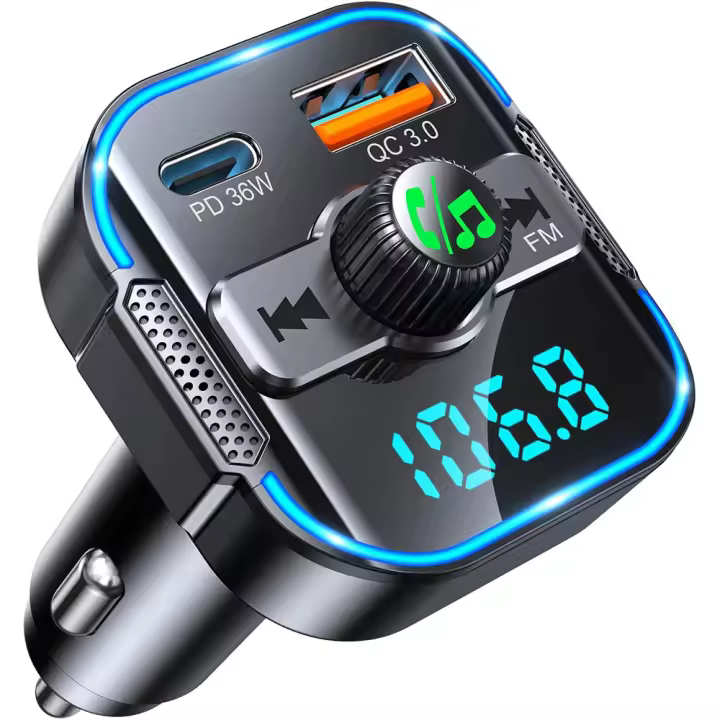 accesorios coche,2025 Transmisor FM Bluetooth Coche 5.3【PD 36W + QC 18W】, 2 en 1 【Micrófonos Duales】Receptor Bluetooth y Cargador Rápido, Kit Manos Libres Coche Bluetooth - 1