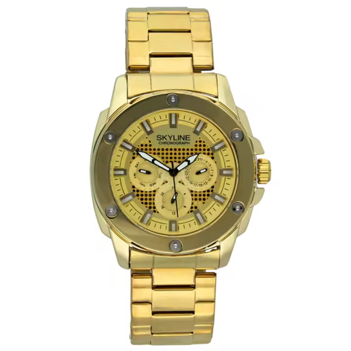 Reloj Analógico Skyline 093-0009  Chapado Oro Casual Elegante Esfera Amarilla - Hombre - 1