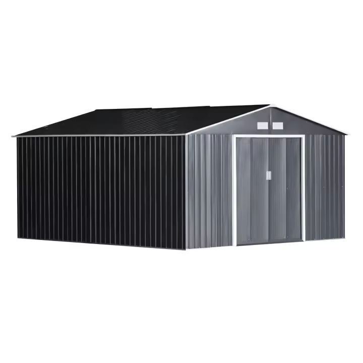 Outsunny Cobertizo de Jardín 340x386x200 cm 12,4 m²  Caseta Exterior de Acero para Almacenamiento de Herramientas con Puertas Correderas y Ventilaciones - 1