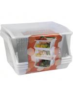 MAXHOME-Verdulero apilable Modelo PLFT Color Blanco 3 cestas, 62 x 38 x 29 cm. Cestas portaobjetos apliables, estantes Multiusos para organizar los Espacios domésticos - details 1