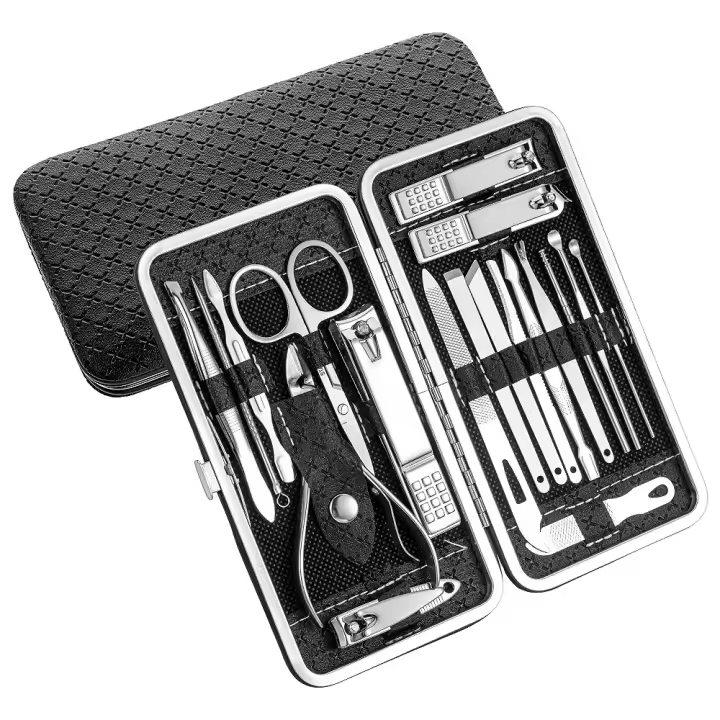 Manicure Set Professional Nail Clippers Kit Pedicure Care Tools 19pcs Stainless Steel Grooming Tools with Black PU Leather Case - 1