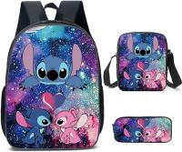 Mochila Escolar Stitch 3 Piezas para Niños y Adolescentes—Set de Mochila, Estuche y Bandolera, Diseño de Dibujos Animados, Color Azul, Moda Juvenil - details 3
