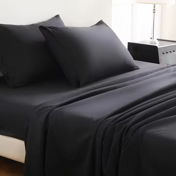 Juego de sábanas de tamaño complete-Juego de sábanas de microfibra cepillada ultra suave-Bolso profundo de hasta 16 " - Sin arrugas - 4 piezas (Complete, Negro) - 1