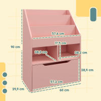 HOMCOM Estantería Infantil de Madera con 3 Compartimentos 2 Cubos y Cajón Móvil con 4 Ruedas Librería Infantil para Habitación de Niños Sala de Juegos 60x29,9x90 cm Rosa - details 2