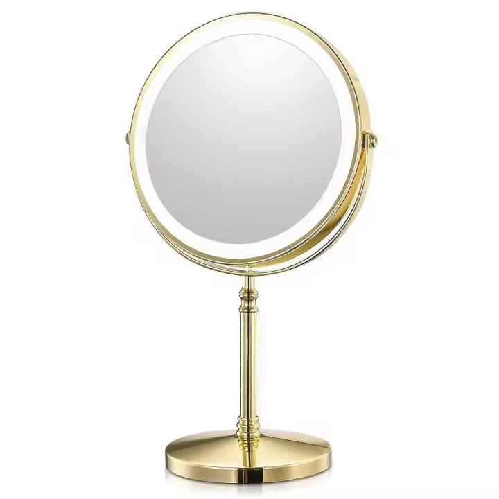 8 Inch Gold Makeup Mirror With Light USB Charging 10X Magnifying Vanity Mirror Backlit Adjustable Light Standing Cosmetic Mirror - 1