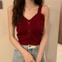 Camisola De Verano Para Niñas Con Corazón Slim Knit Camisa Delgada Spandex Estilo Casual Top De Solapa Decoración De Botón - details 1