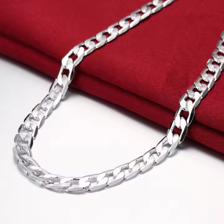 Collar De Plata Clásico Para Hombres 20/24 Pulgadas Cadena De 8MM Joyería De Lujo Para Bodas Y Regalos De Navidad - 1