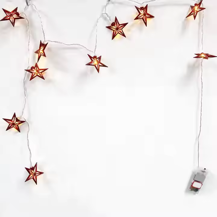 Aigostar Cadena pentagrama colgante de madera de luces con pilas 3AA, blanco cálido, 1,5 m - 1