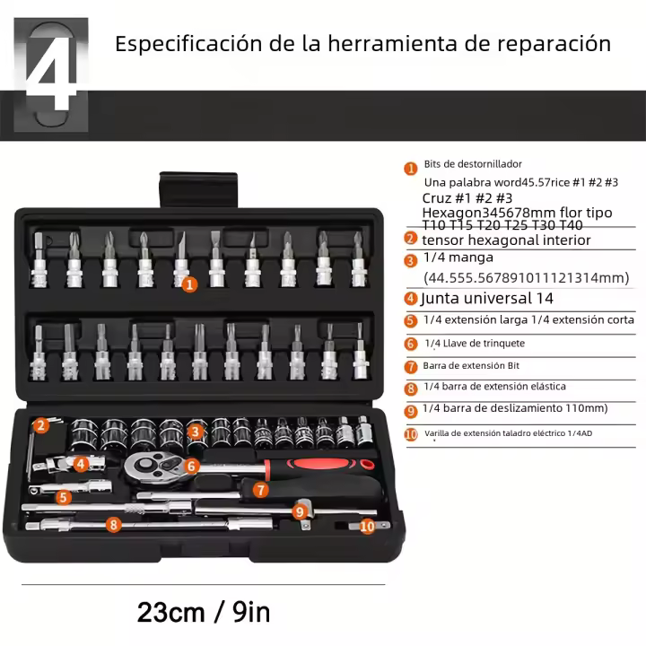 AIRAJ Juego De 46 Piezas Llave De Fijación De 1/4 Pulgada Con Juego De Puntas Y Barra De Extensión Para Reparación De Automóviles Material De Acero Al Carbono - 1