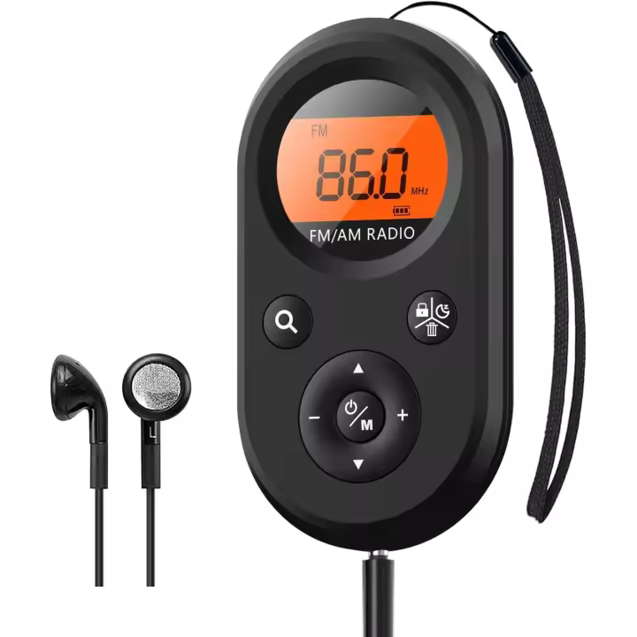 Radio personal de bolsillo AM/FM portátil, radio de transistores recargable con mejor recepción, batería de larga duración, auriculares estéreo, temporizador de apagado - 1