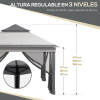 Outsunny Carpa Plegable 3x3x2,7 m Cenador de Jardín con Doble Techo Altura Ajustable 4 Mosquiteras Protección UV30+ Impermeable y Bolsa Gazebo para Exterior Fiestas Camping - details 8