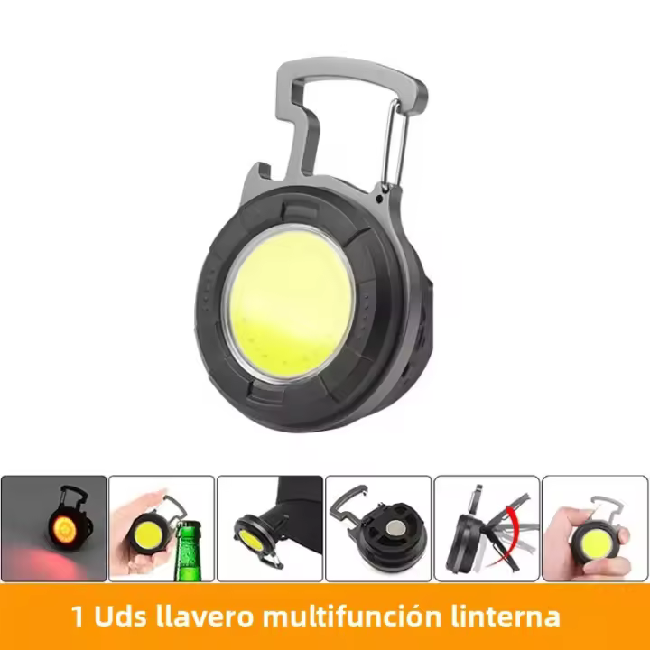 Linterna De Bolsillo LED COB Portátil Con Abrebotellas Luz De Trabajo Miniatura Recargable Tipo C Para Camping Al Aire Libre - 1