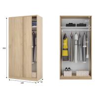 Meimon Armario ropero de 2 puertas correderas en acabado Roble Canadian, con barra de colgar extraíble, estante interior, guías y tiradores ABS, interior blanco, estructura en tablero melaminizado E1 de 15 mm, 200x100x50 cm - details 3