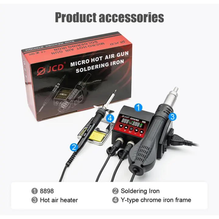 JCD Soldering Station 750W Adjustable Temperature LCD Digital Display BGA IC 2-in-1 Heat gun Soldering iron Repair Tools 8898Pro - 1