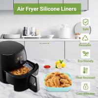 2 Piezas Bandeja Accesorios para Freidora sin Aceite Reutilizable Recipientes Cuadrado Cesta Utensilios para Air Fryer, Microondas, Horno, Silicona, Azul+Gris - details 0
