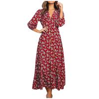 Vestido Bohemio De Florales Para Mujer Largo Manga Casi Hasta El Codo Estilo Casual Cintura Alta Impresión Vestido Maxi Para Playa - details 1