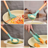 Set De 12 Utensilios De Cocina De Silicona Con Mango De Madera Y Cesta De Almacenamiento Resistente a Altas Temperaturas Y Antideslizante Incluye Espátula Y Cuchara - details 2