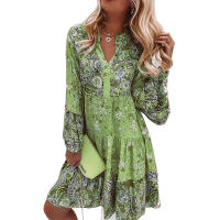 Vestido Casual Para Mujer De Verano Con Cuello En V Y Manga Larga Vestido De Traje De Oficina De Cintura Alta Hasta La Rodilla - details 7