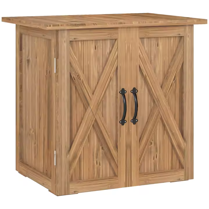 Outsunny Caseta de Jardín Exterior de Madera Armario de Exterior con 2 Puertas Magnéticas Cobertizo de Jardín Exterior para Almacenamiento de Herramientas 77x55x72 cm Marrón - 1