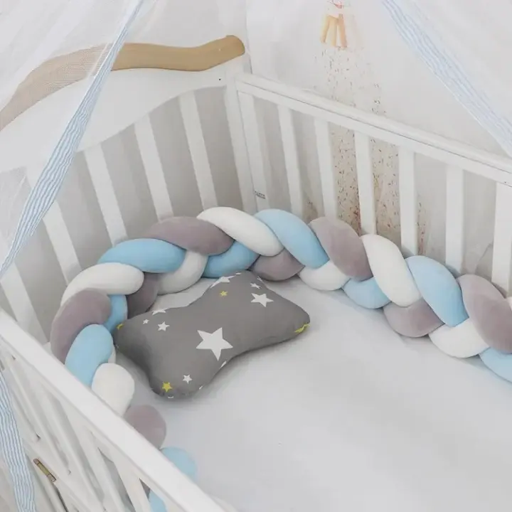 Protector De Cuna Para Bebé Con Nudo Y Trencita Almohadilla De Cojín Anticolisión Decoración De Habitación Infantil 1M/2M/3M/4M Tamaño Plush Material Algodón - 1