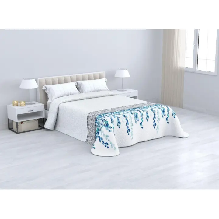Colcha de Verano Reversible Rubi en Gris y Aqua | Microfibra 100% Poliéster Suave y Ligera | Diseño Fresco y Actual para Dormitorio | Disponible para Cama 90, 105, 135 y 150 cm | Ideal para Verano, Fácil de Lavar, Perfecta para Hoteles y Hogar - 1