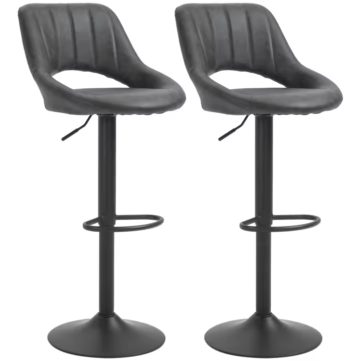 HOMCOM Juego de Taburetes de Bar 2 Taburetes Taburete de Cocina Aspecto de Cuero Giratorio Altura Regulable con Reposapiés Diseño Moderno Estructura de Metal 44 x 49 x 90-110 cm Gris - 1