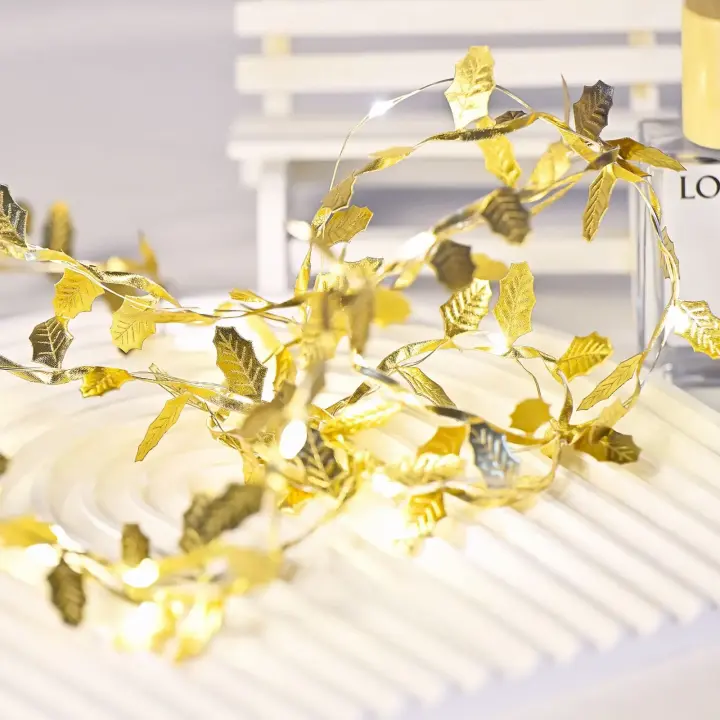 Luces De Hojas Doradas LED Para Decoración De Navidad Y Bodas En Sala De Estar Y Dormitorio Con Pilas Incluidas - 1