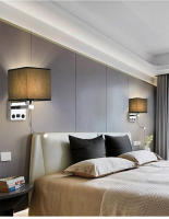 Lámpara De Pared Moderna E27 Con Luz De Lectura LED Y USB Para Dormitorio Sala De Estar Hotel Instalación En La Pared Material De Tela - details 12