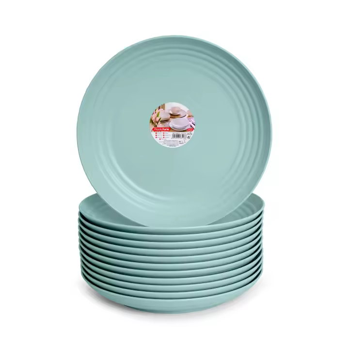 Plastic Forte - Juego de 12 Platos Classic Llanos 22 cm Reutilizables. Ideal Fiestas. Verde - 1