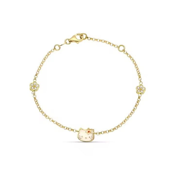 Inmaculada Romero Pulsera Oro 18k Niña Detalle Gato Esmaltado Circonitas Flores Mosquetón - 1
