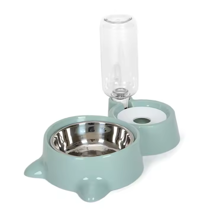 Tazón Para Gatos 2 En 1 With Dispensador De Agua Y Food Almacenamiento Automático Contenedor De Aimento With Agua Para Mascotas Perros Y Gatos Material De Acero Inoxidable - 1