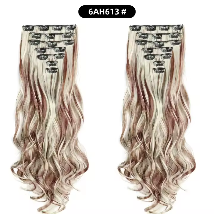 Extensiones De Cabello Sintético Clip in 7 PCS Para Un Cabello Completo 22 Pulgadas Largo Rizado Ondulado Para Mujeres Y Niñas Piezas De Cabello Artificial - 1