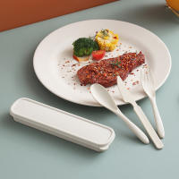 Juego de Cuchillo, TENEDOR, Cuchara y Plato para carne de paja de Trigo, juego de Dos piezas de cuadernillos occidentales, Cuchara y Tenedor de plástico, juego de Tres piezas, beige, 20*5cm - details 0