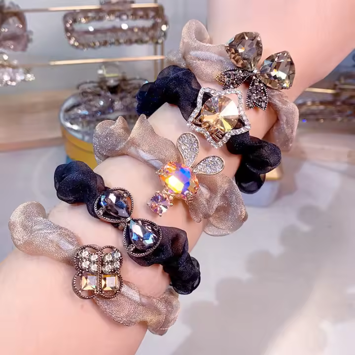 Cinta De Pelo Estilo Coreano Cristal Gran Tamaño Para Mujer Sencilla Y Elegante Bandas Elásticas De Poliéster Para Cola De Caballo Lujo Ligero - 1