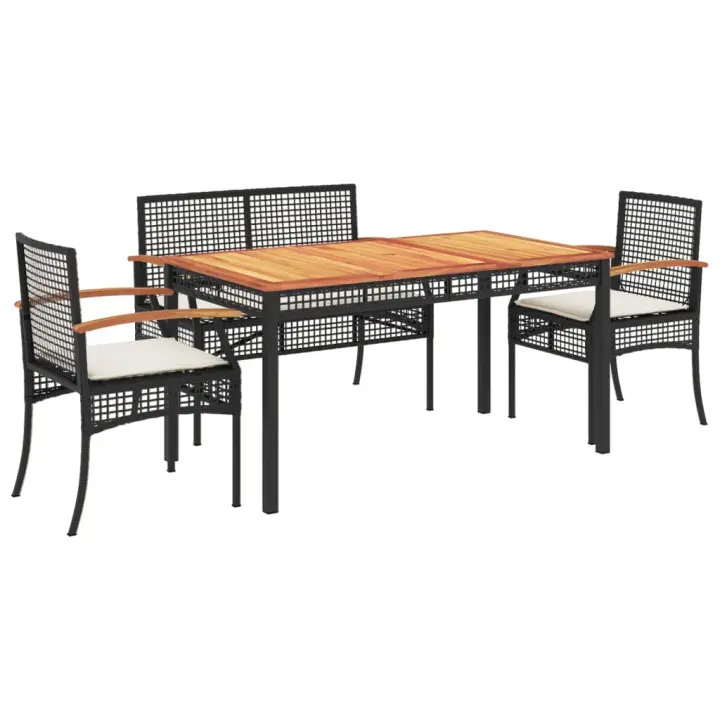 vidaXL Juego comedor jardín 4 piezas con cojines ratán sintético negro - 1