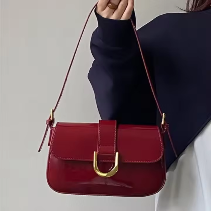 Bolso Bandolera Casual De Cuero PU Pequeño Con Cierre De Cremallera Y Hebilla De Hoz Para Mujer Bolso De Hombro De Color Sólido - 1
