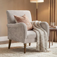 HOMCOM Sillón Relax, Sofá Individual, Tapizado en Lino, Reposabrazos Estilizados, Patas de Madera Maciza, Acolchado Grueso para Salón, Dormitorio y Oficina, Gris - details 1