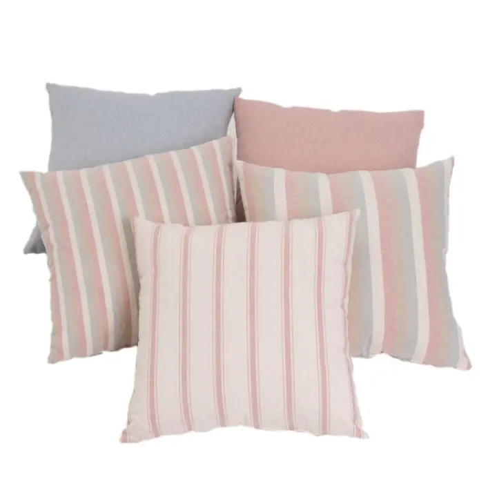 Dcasa Conjunto de 5 cojines de rayas rosa de algodón natural de 45x45 cm con relleno - 1
