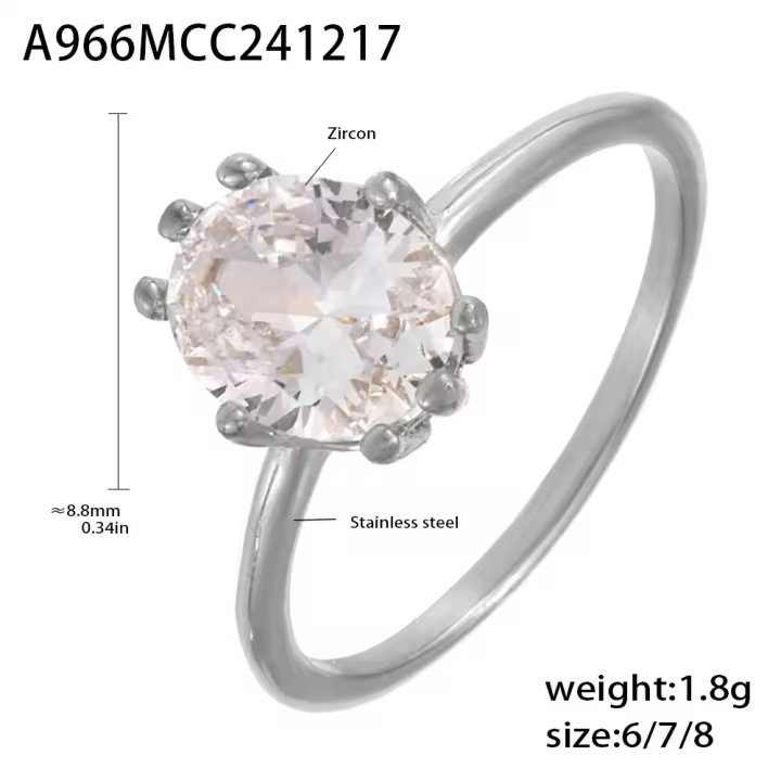 Encanto Anillo de circonia brillante de lujo para mujer, anillo de dedo de promesa de pareja chapado en oro de acero inoxidable 316, regalo de joyería con abalorio de boda,anillos de circón para mujer, regalo de joyería de boda para parejas - 1
