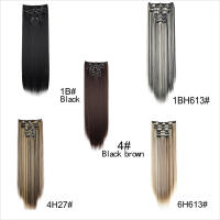 Extensiones De Cabello Sintético 24 Pulgadas 16 Clips Recto Rubio Y Negro Resistente Al Calor Pieza Falsa De Cabello - details 0