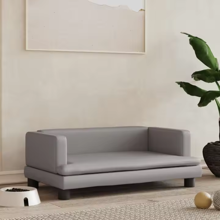 Cama para perros de cuero sintético gris 80x45x30 cm - 1