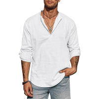 Camisa Hombre Manga Larga Cuello Erguido Algodón Casual Ligera Streetwear Transpirable Negocios Color Sólido Tops - details 1