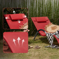 SoBuy OGS38-R Tumbona de Jardín con reposacabezas extraíble Estructura de Hierro Malla Transpirable Teslin 165 x 56 x 67 cm ES - details 0