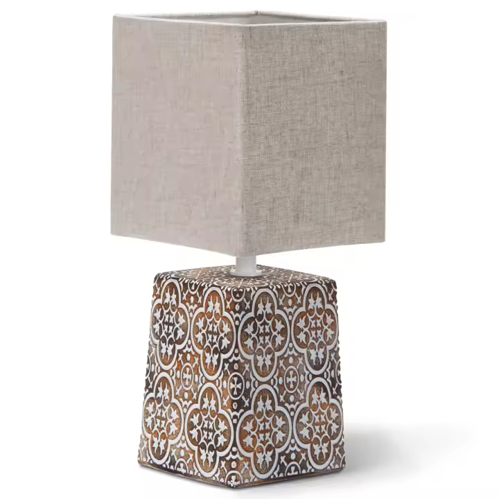 Aigostar Lámpara de Cerámica, Lámpara de Mesa E14, LED Luz Mesita de Noche, Pantalla de Tela, Lámpara Escritorio Diseño Clasico Vintage para Dormitorio, Estudio, Salon etc - 1
