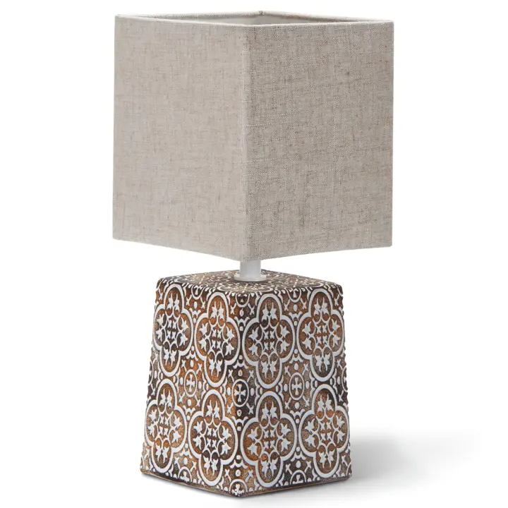 Aigostar Lámpara de Cerámica, Lámpara de Mesa E14, LED Luz Mesita de Noche, Pantalla de Tela, Lámpara Escritorio Diseño Clasico Vintage para Dormitorio, Estudio, Salon etc - 1