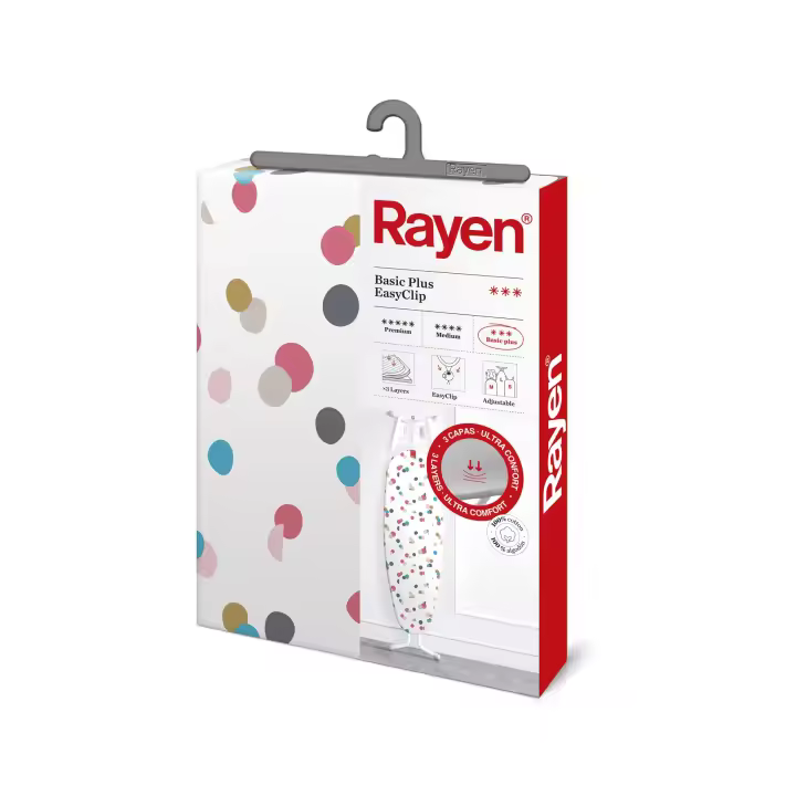 Rayen | Funda Tabla de Planchar Universal | Funda de Planchar Ajuste EasyClip | 2 capas: Espuma y tejido 100% Algodón | Gama Basic Plus | Medida: 130 x 47 cm | Estampado - 1